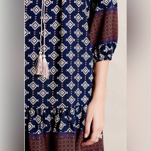 Anthro Vanessa Virginia Wayfinder Peasant Tunic Dress in Blue Motif Sz. XS - Picture 5 of 13